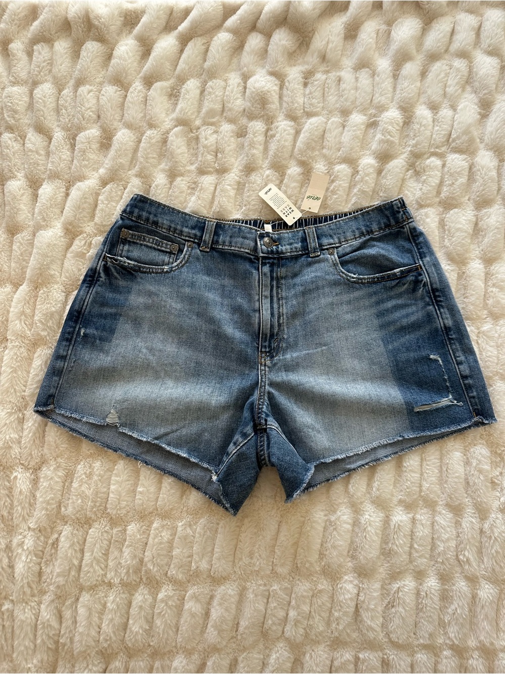 aerie Blue Denim Cutoff Shorts Elastic Back Size Large